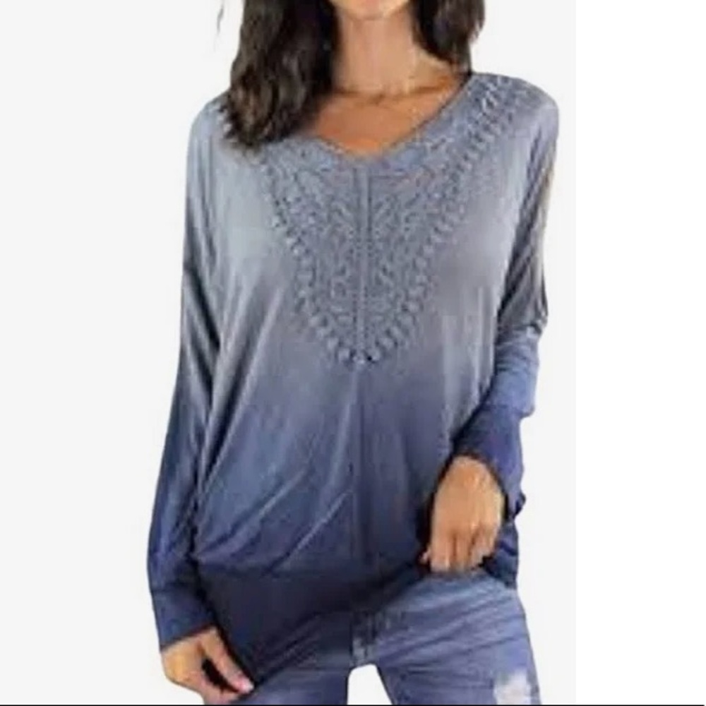 KNOX ROSE Ombré Blue Cold Shoulder Top Size XXL